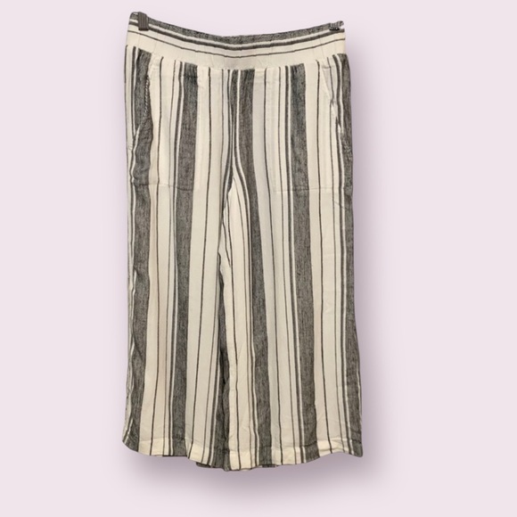 Anthro Cloth & Stone Stripe Wide Leg Pants Linen Blend Black & White Size XS - Picture 1 of 13